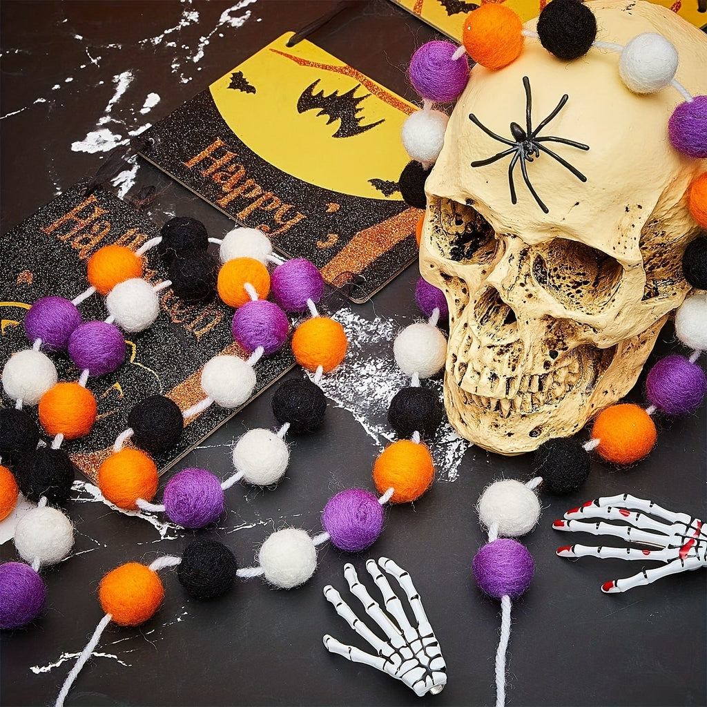 Halloween-Filzball-Girlande – Gruselige Deko mit Stil! konfetti.world Shipping