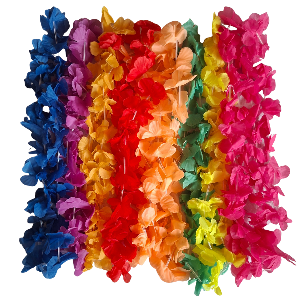 30 Hawaiiketten – Einfarbige Blumenketten für Party & Deko (ca. 90–100 cm) konfetti.world