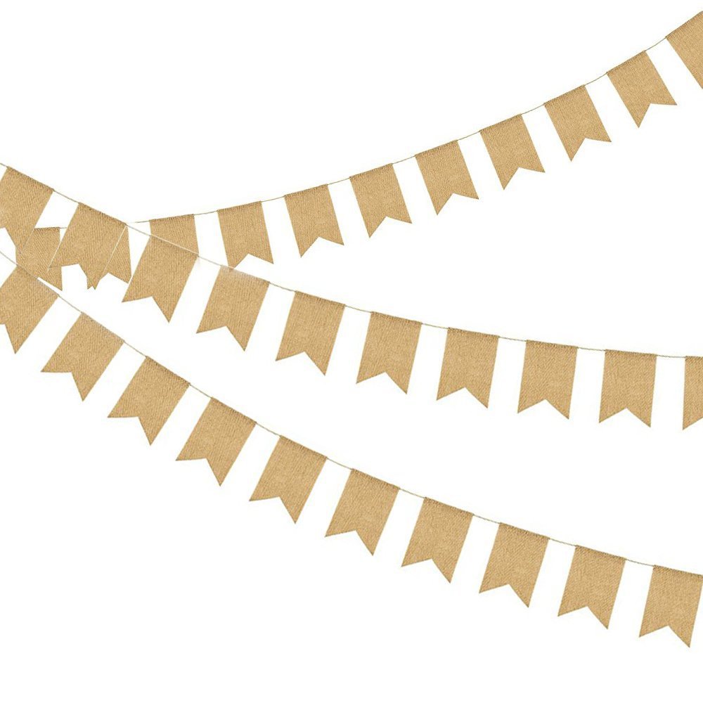 Leinen-Wimpelgirlande – 15-teilig | 4,4 m | Perfekt für Hochzeiten & Feiern konfetti.world Shipping