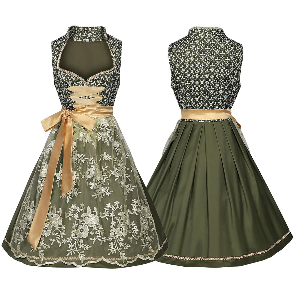 Damen Dirndl Kleid – Oktoberfest Kostüm mit Schürze & Stickerei konfetti.world