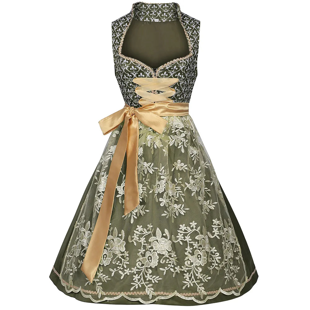 Damen Dirndl Kleid – Oktoberfest Kostüm mit Schürze & Stickerei konfetti.world