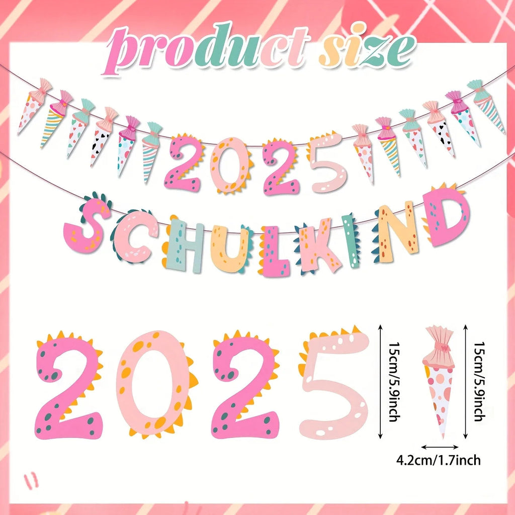 Schulkind 2025 – Einschulungs-Girlande aus Papier konfetti.world Shipping