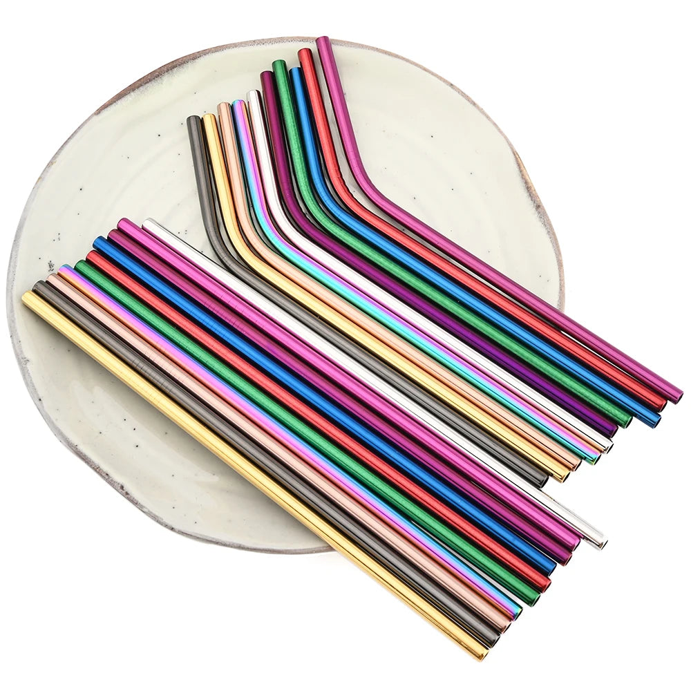 Bunte Edelstahl-Trinkhalme – Wiederverwendbares Strohhalm-Set aus 304 Edelstahl mit Reinigungsbürste konfetti.world Shipping
