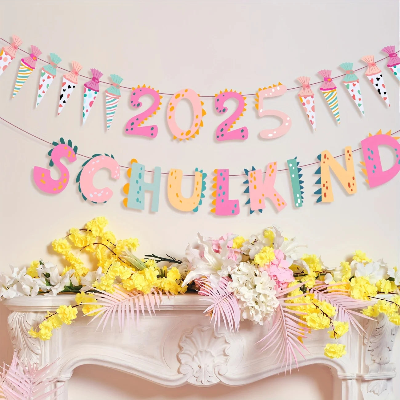 Schulkind 2025 – Einschulungs-Girlande aus Papier konfetti.world Shipping