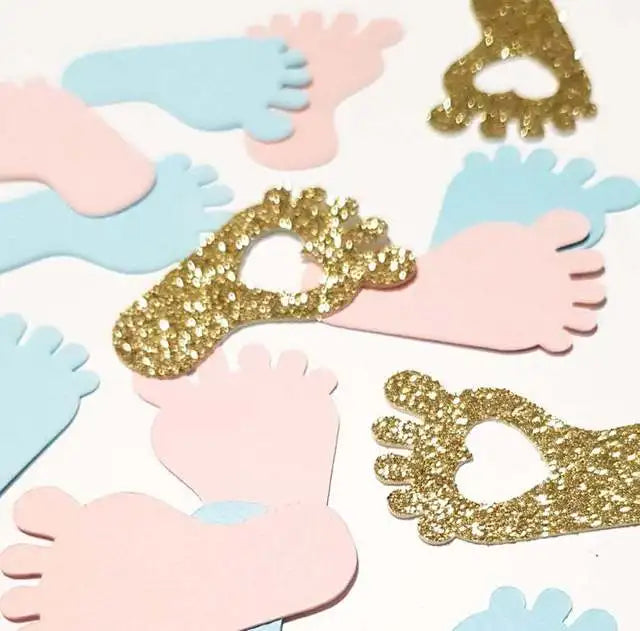 Babyfuß-Konfetti – Pink, Blau & Gold (ca. 100 Stück) konfetti.world Shipping