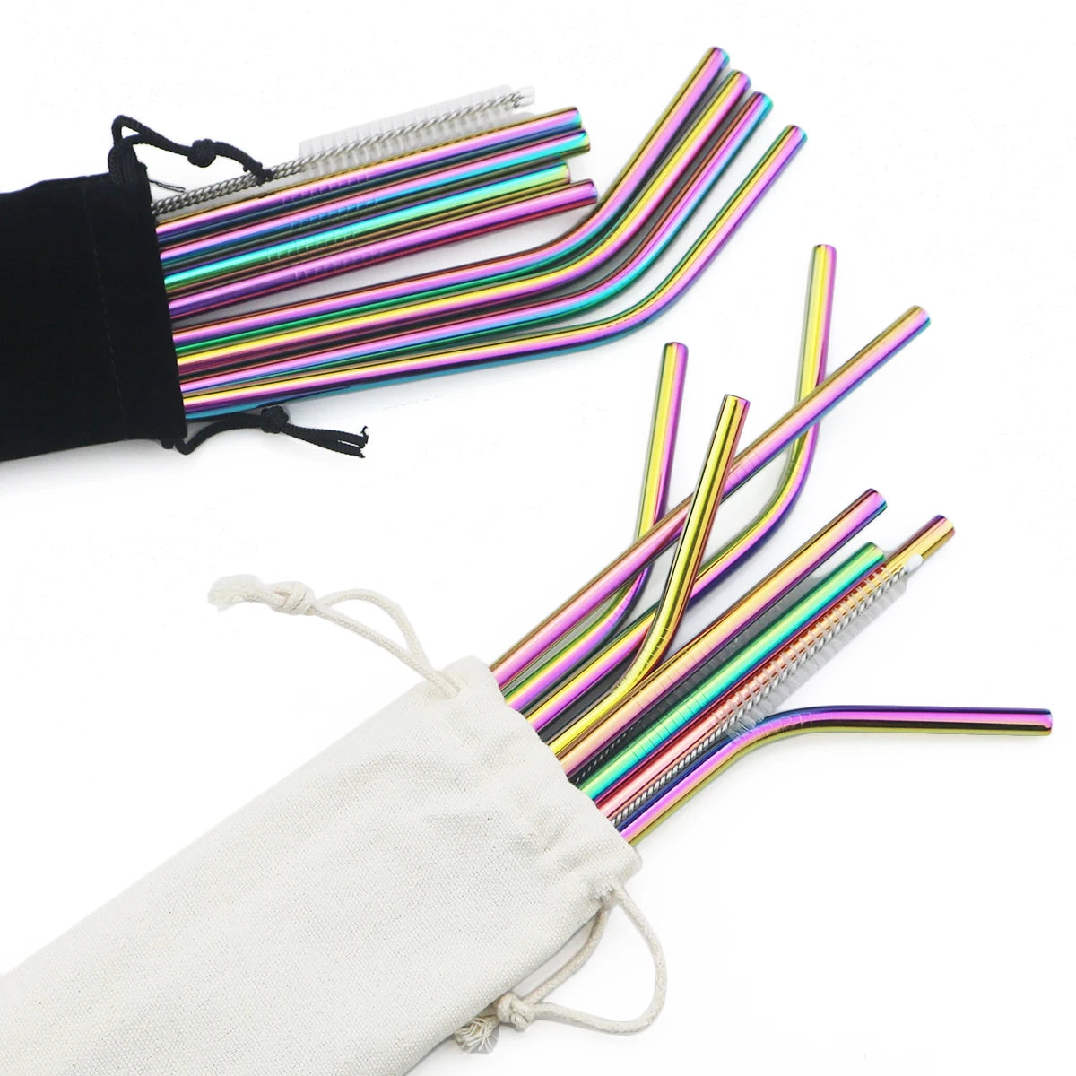 Bunte Edelstahl-Trinkhalme – Wiederverwendbares Strohhalm-Set aus 304 Edelstahl mit Reinigungsbürste konfetti.world Shipping