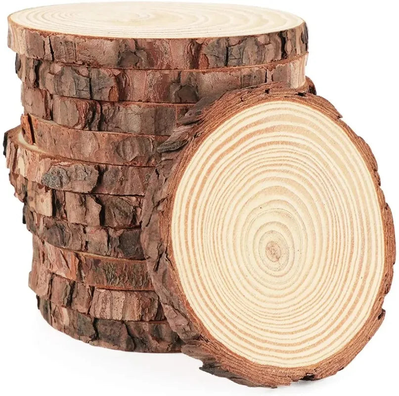 Runde Holzscheiben mit Rinde – Rustikale Deko für deine Party konfetti.world Shipping