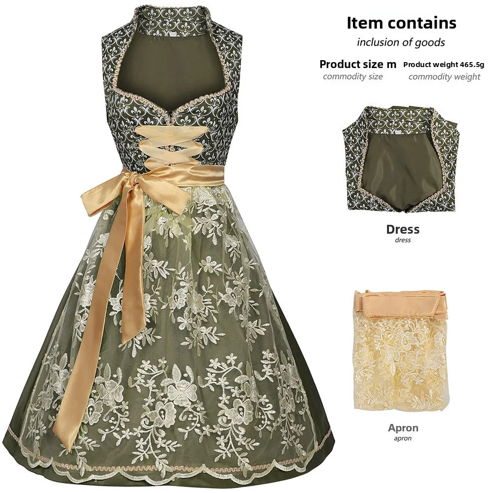 Damen Dirndl Kleid – Oktoberfest Kostüm mit Schürze & Stickerei konfetti.world