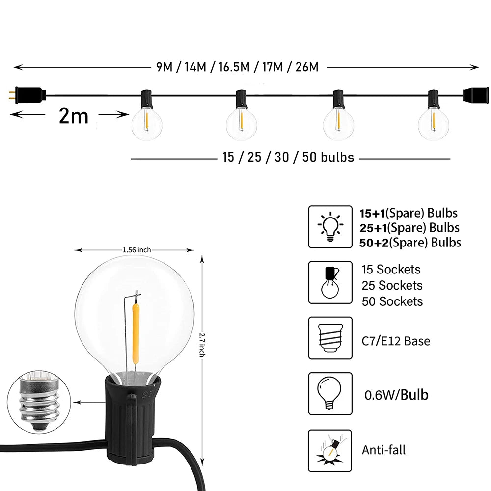 LED Lichterkette G40 – Für stimmungsvolle Momente im Garten & auf der Party! konfetti.world Shipping
