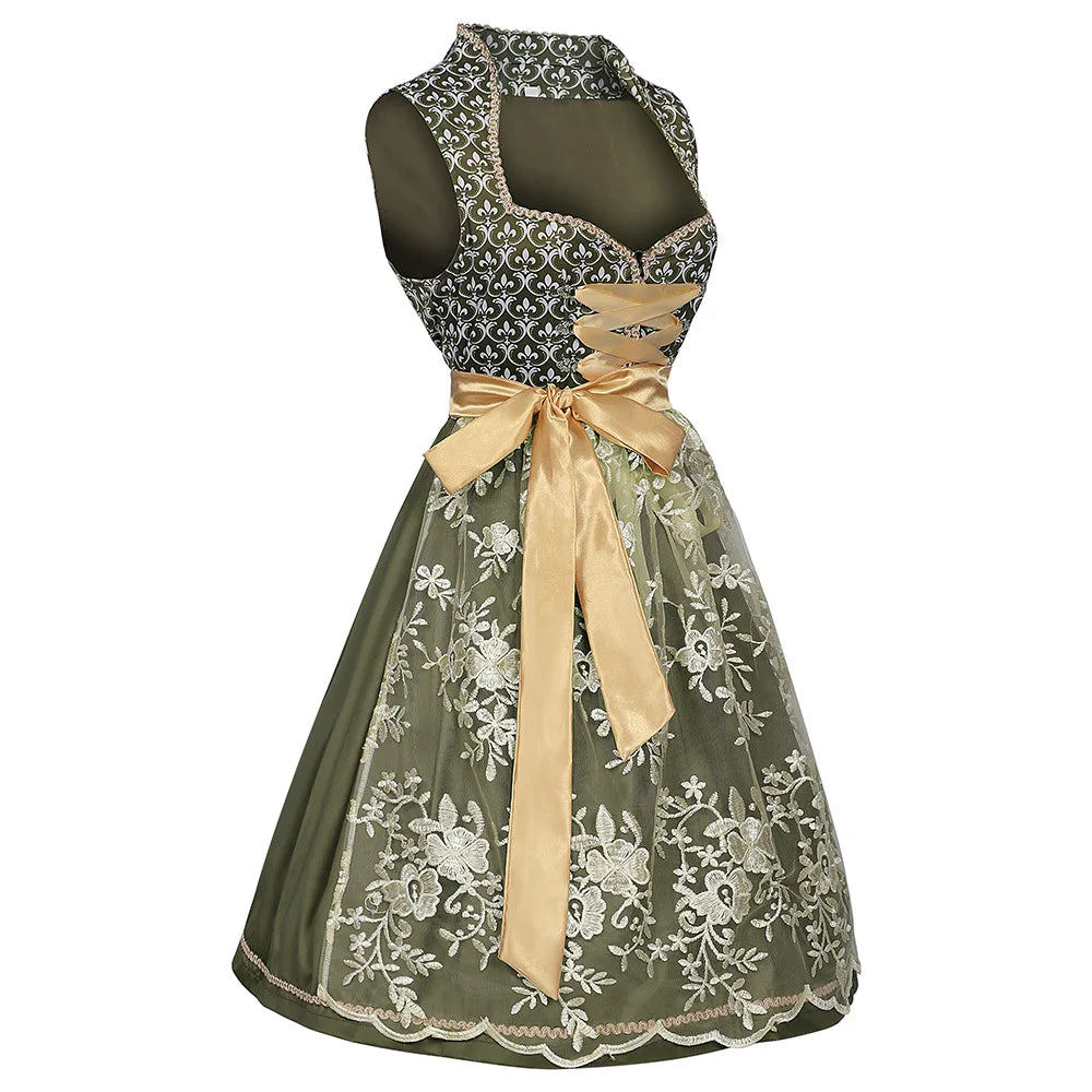 Damen Dirndl Kleid – Oktoberfest Kostüm mit Schürze & Stickerei konfetti.world