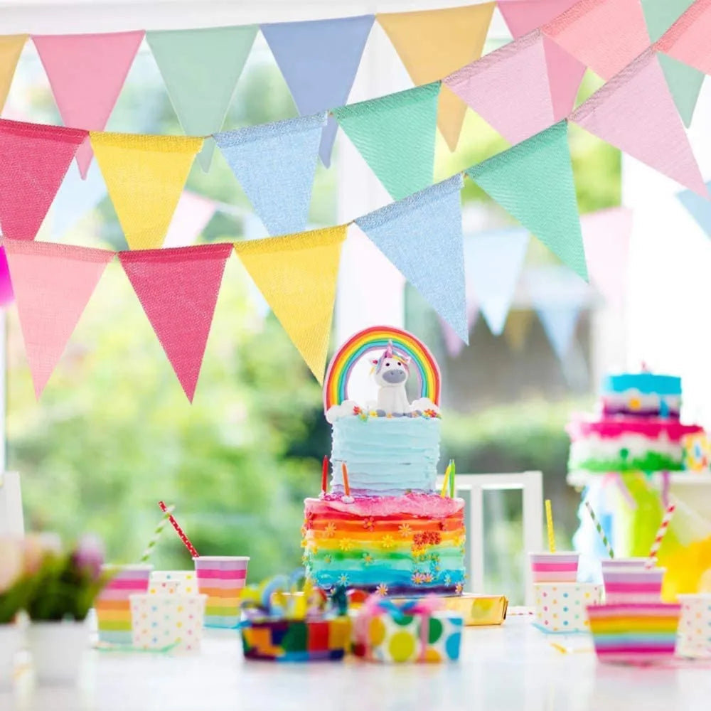 Bunte Wimpelgirlande – 12 Wimpel für Garten, Party & Hochzeit konfetti.world Shipping