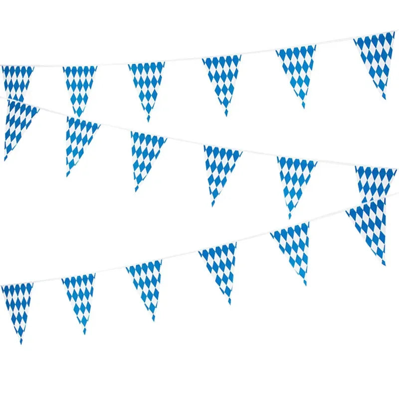 Oktoberfest Wimpelgirlande – Blau-Weiß, 10 m konfetti.world