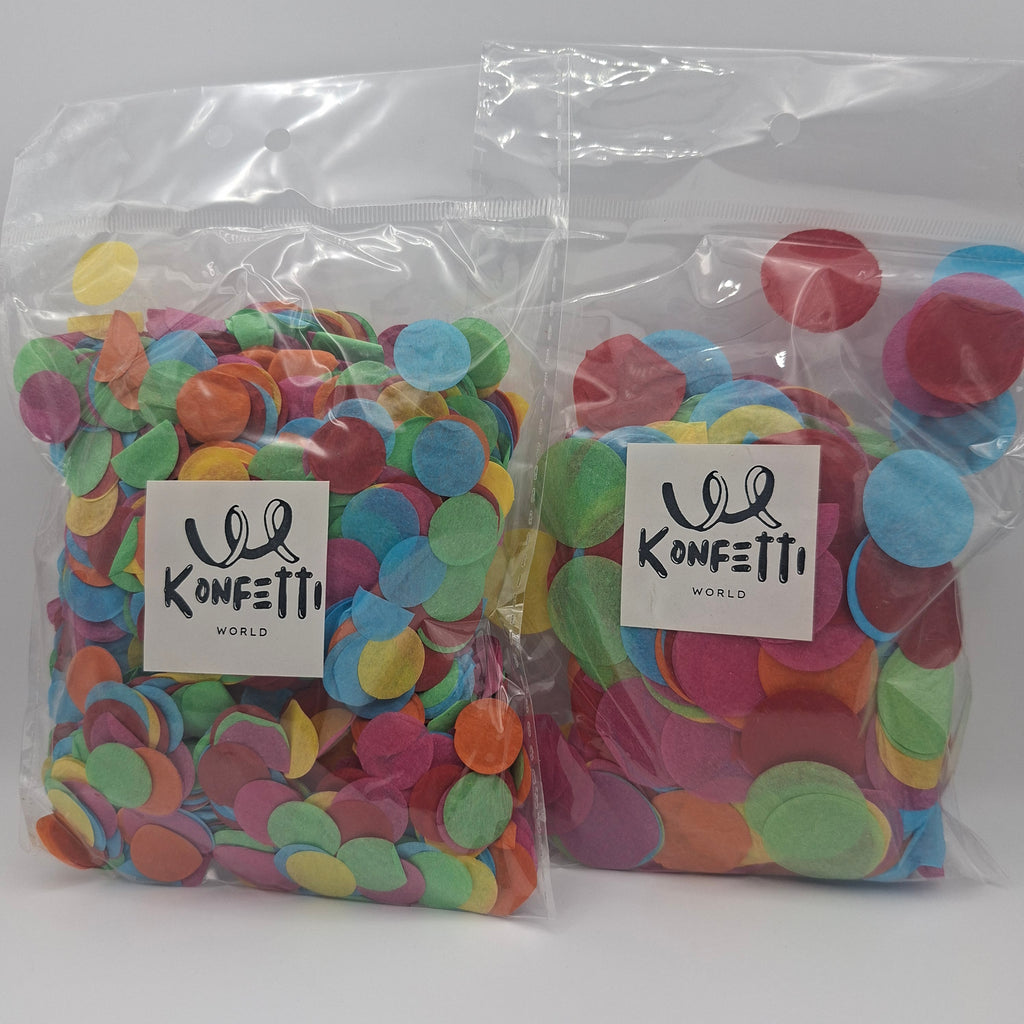Papierkonfetti bunt rund Ø 2,5 cm oder Ø 1,5 cm – 300g Set (10 Beutel)